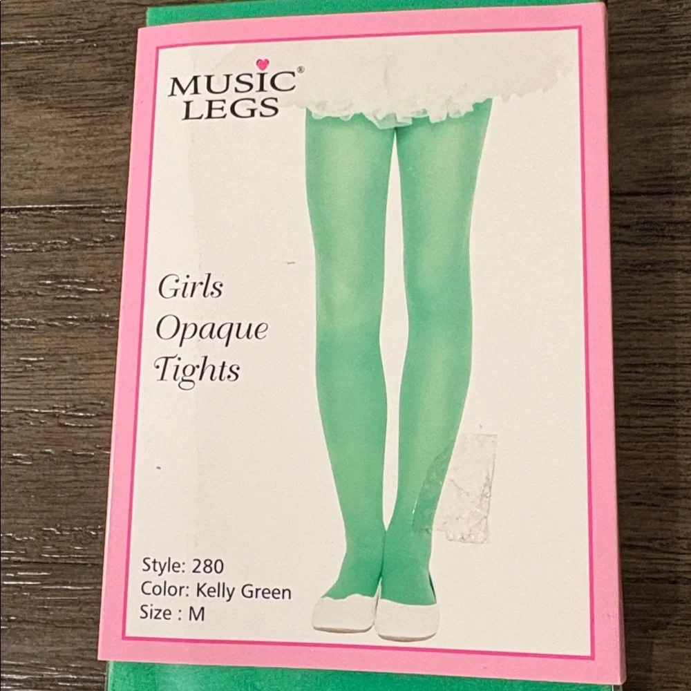 NWT [Music Legs] Kelly Green Opaque Tights Footed Nylons Kids/Girls M Ages 4-7